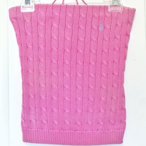 Pink Strapless/Halter Cable-Knit Top